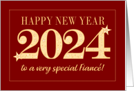 For Fiance New Year 2024 Gold Effect on Dark Red with Stars card
