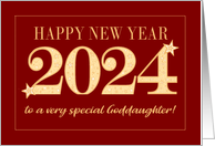 For Goddaughter New Year 2024 Gold Effect on Dark Red with Stars card