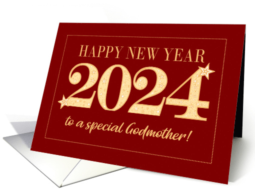For Godmother New Year 2024 Gold Effect on Dark Red with Stars card