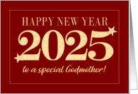 For Godmother New Year 2025 Gold Effect on Dark Red with Stars card