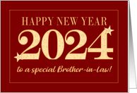 For Brother in Law New Year 2024 Gold Effect on Dark Red with Stars card