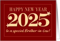 For Brother in Law New Year 20254 Gold Effect on Dark Red with Stars card