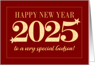 For Godson New Year 2025 Gold Effect on Dark Red with Stars card