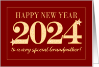 For Grandmother New Year 2024 Gold Effect on Dark Red with Stars card