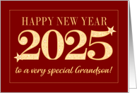 For Grandson New Year 2025 Gold Effect on Dark Red with Stars card