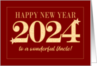 For Uncle New Year 2024 Gold Effect on Dark Red with Stars card