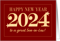 For Son in Law New Year 2024 Gold Effect on Dark Red with Stars card