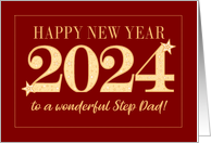 For Step Dad New Year 2024 Gold Effect on Dark Red with Stars card