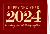 For Step Daughter New Year 2024 Gold Effect on Dark Red with Stars card