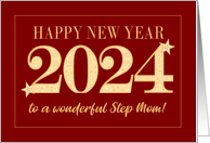 For Step Mom New Year 2024 Gold Effect on Dark Red with Stars card