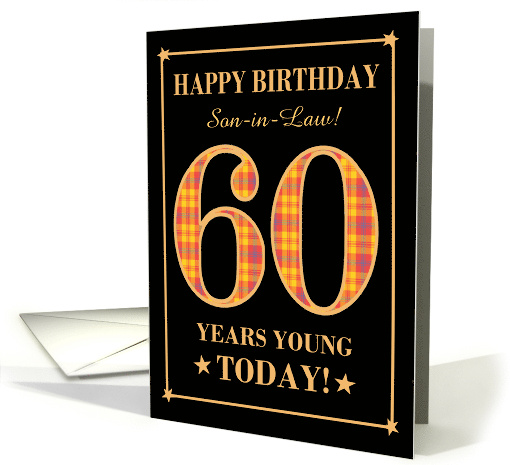 Custom Name or Relation 60th Birthday with Orange Tartan on Black card