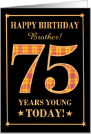 Custom Name or Relation 75th Birthday Orange Plaid on Black Brother card