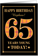 Custom Name or Relation 65th Birthday Orange Plaid on Black Nephew card