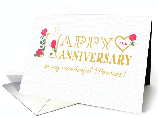 For Parents Custom Year Anniversary with Red Roses and Heart 23rd card