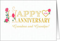For Grandparents Custom Year Anniversary with Red Roses and Heart 45th card