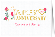 Custom Name and Year Romantic Anniversary with Red Roses and Heart 20th card
