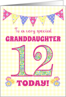 For Granddaughter 12th Birthday with Primrose Flowers and Bunting card