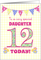 For Daughter 12th Birthday with Primrose Flowers and Bunting card