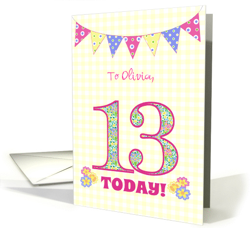 Custom Name Olivia 13th Birthday with Primrose Flowers... (1749484)