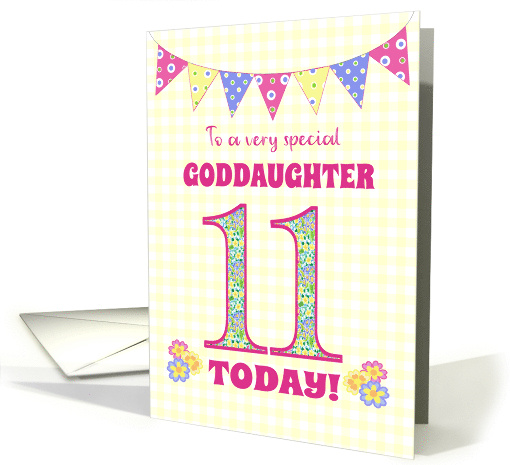 For Goddaughter 11th Birthday with Primrose Flowers and Bunting card
