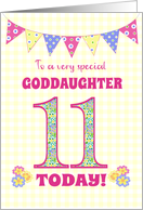 For Goddaughter 11th Birthday with Primrose Flowers and Bunting card