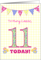 Custom Name 11th Birthday Primrose Flowers and Bunting Mary Louise card