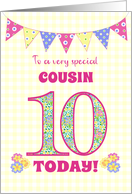 For Cousin 10th Birthday with Primrose Flowers and Bunting card