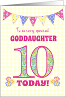For Godaughter 10th Birthday with Primrose Flowers and Bunting card