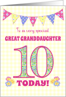 Great Granddaughter 10th Birthday with Primrose Flowers and Bunting card