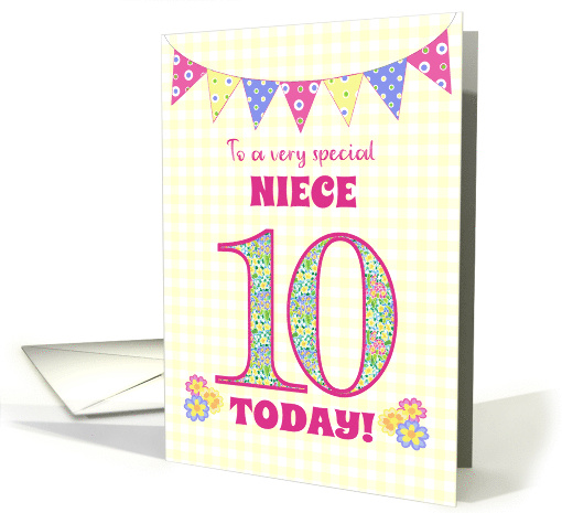 For Niece 10th Birthday with Primrose Flowers and Bunting card