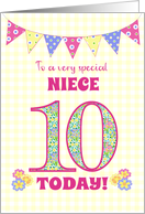 For Niece 10th Birthday with Primrose Flowers and Bunting card