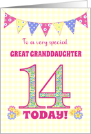 Great Granddaughter 14th Birthday with Primrose Flowers and Bunting card