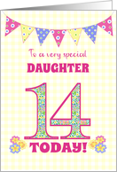 For Daughter 14th Birthday with Primrose Flowers and Bunting card