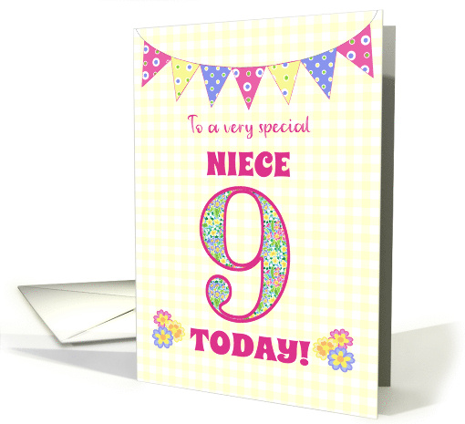 For Niece 9th Birthday with Primrose Flowers and Bunting card