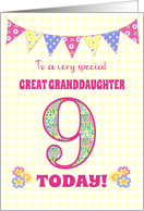Great Granddaughter 9th Birthday with Primrose Flowers and Bunting card