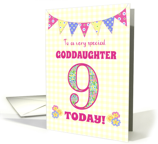 For Goddaughter 9th Birthday with Primrose Flowers and Bunting card
