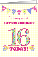 Great Granddaughter 16th Birthday with Primrose Flowers and Bunting card