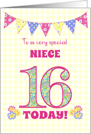 For Niece 16th Birthday with Primrose Flowers and Bunting card