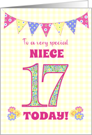 For Niece 17th Birthday with Primrose Flowers and Bunting card