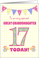 Great Granddaughter 17th Birthday with Primrose Flowers and Bunting card