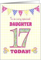 For Daughter 17th Birthday with Primrose Flowers and Bunting card