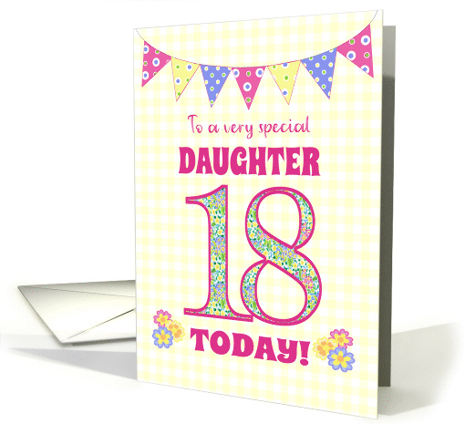 For Daughter 18th Birthday with Primrose Flowers and Bunting card