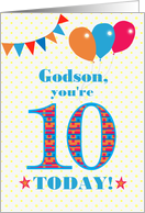 For Godson 10th Birthday with Bunting Stars and Balloons card