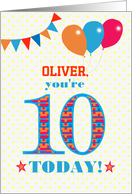 Custom Name 10th Birthday with Bunting Stars and Balloons card