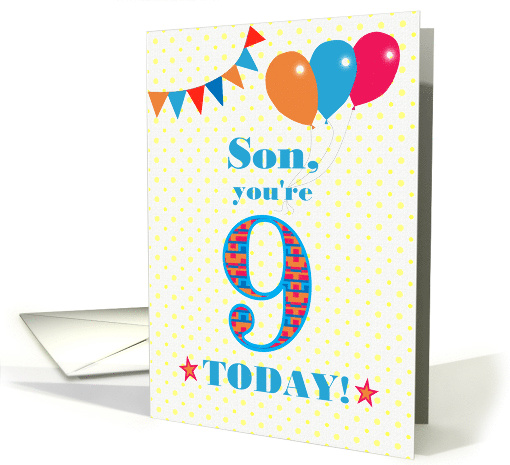 For Son 9th Birthday with Bunting Stars and Balloons card (1749962)