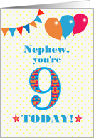 For Nephew 9th Birthday with Bunting Stars and Balloons card