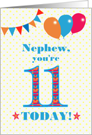 For Nephew 11th Birthday with Bunting Stars and Balloons card