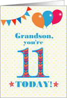 For Grandson 11th Birthday with Bunting Stars and Balloons card
