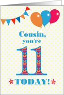 For Cousin 11th Birthday with Bunting Stars and Balloons card