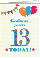 For Godson 13th Birthday with Bunting Stars and Balloons card